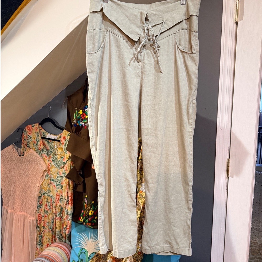 Luxe‎ SARAH PACINI Linen Cotton Blend High Waisted Drop crotch Pants - M